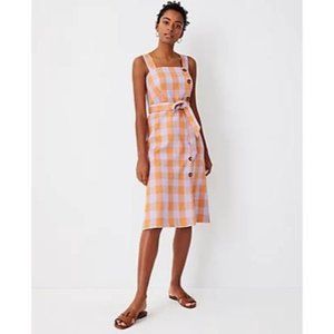 Ann Taylor Gingham Button Square Neck Dress In Light Poppy Orange NWT 6P